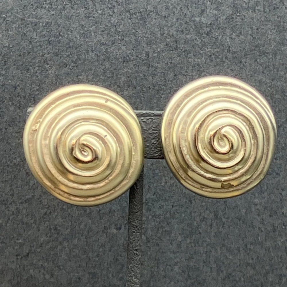 80s Clip On Earrings As Is Large Domed Spiral Silver As Is Retro New Age Vintage